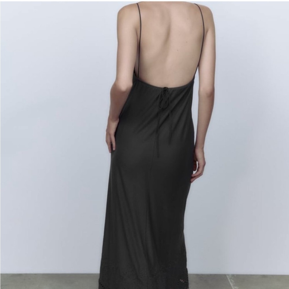 ZARA Embroidered Spaghetti Strap Midi Dress Women’s Size Small - Picture 3 of 11